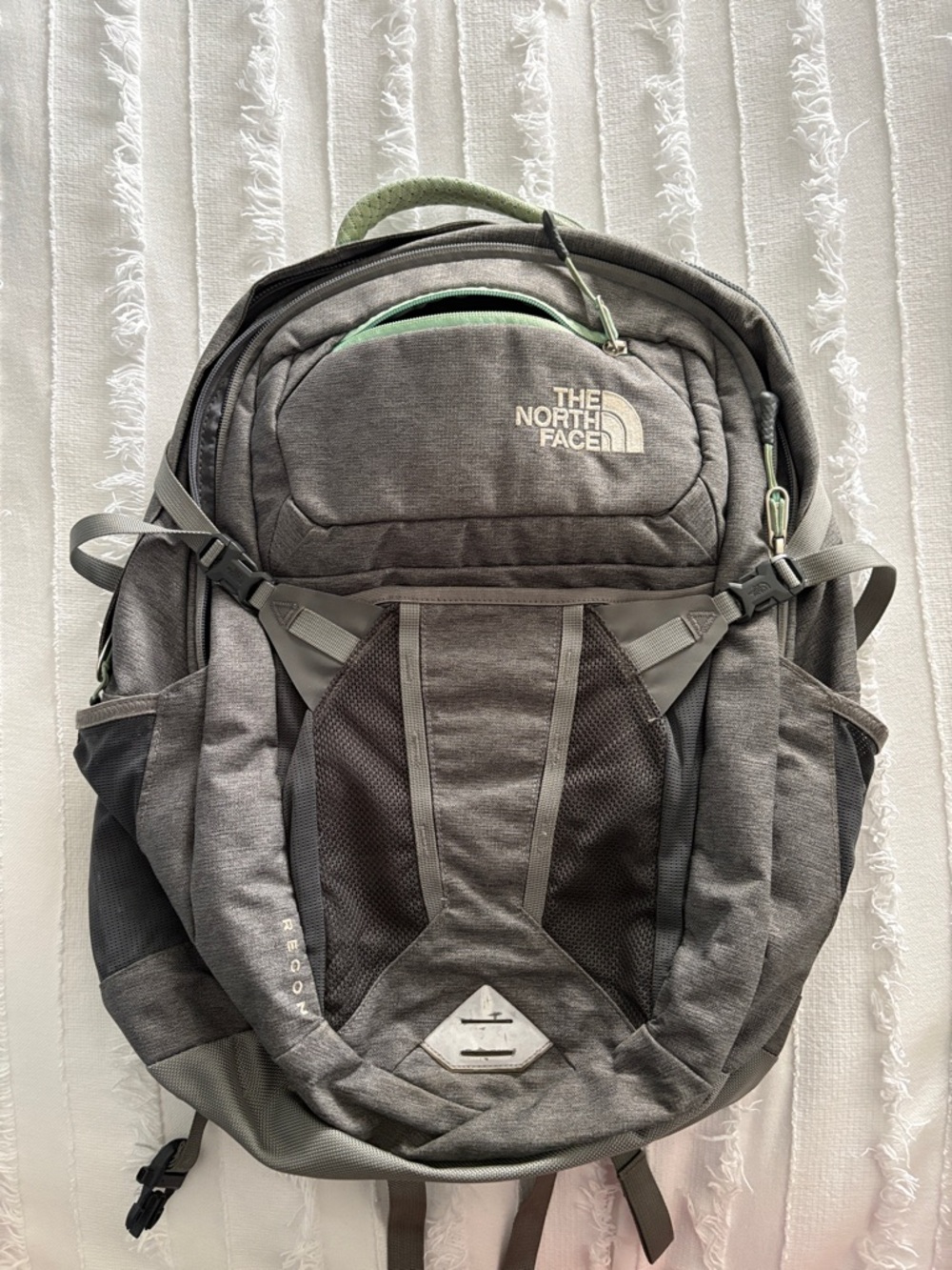 The North Face Gray Backpack with Light Green Accents